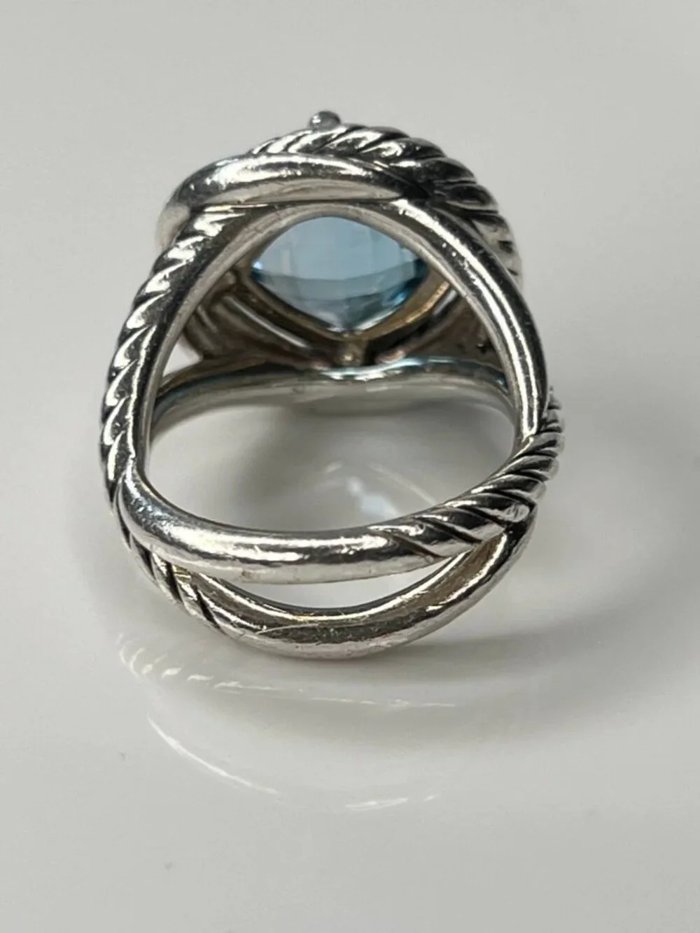 Authentic DAVID YURMAN blue topaz sterling silver cocktail infinity ring size 6